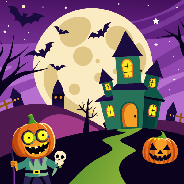 Plantilla Castle And Pumpkins en formato vectorial