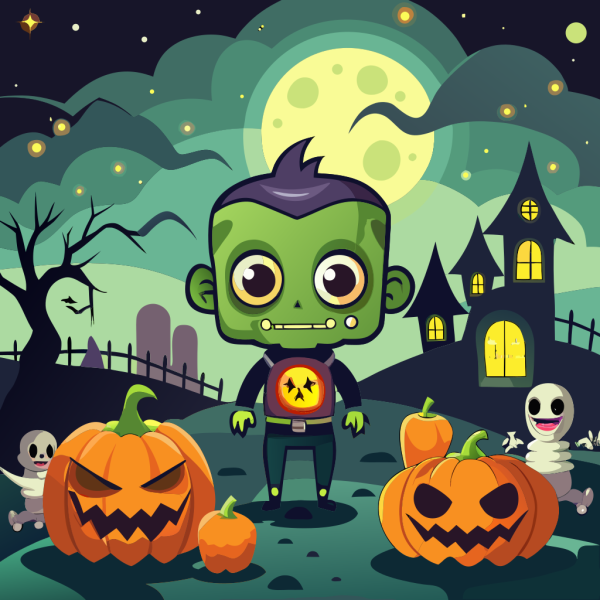 Plantilla Dark Night With Zombie And Pumpkins en formato vectorial